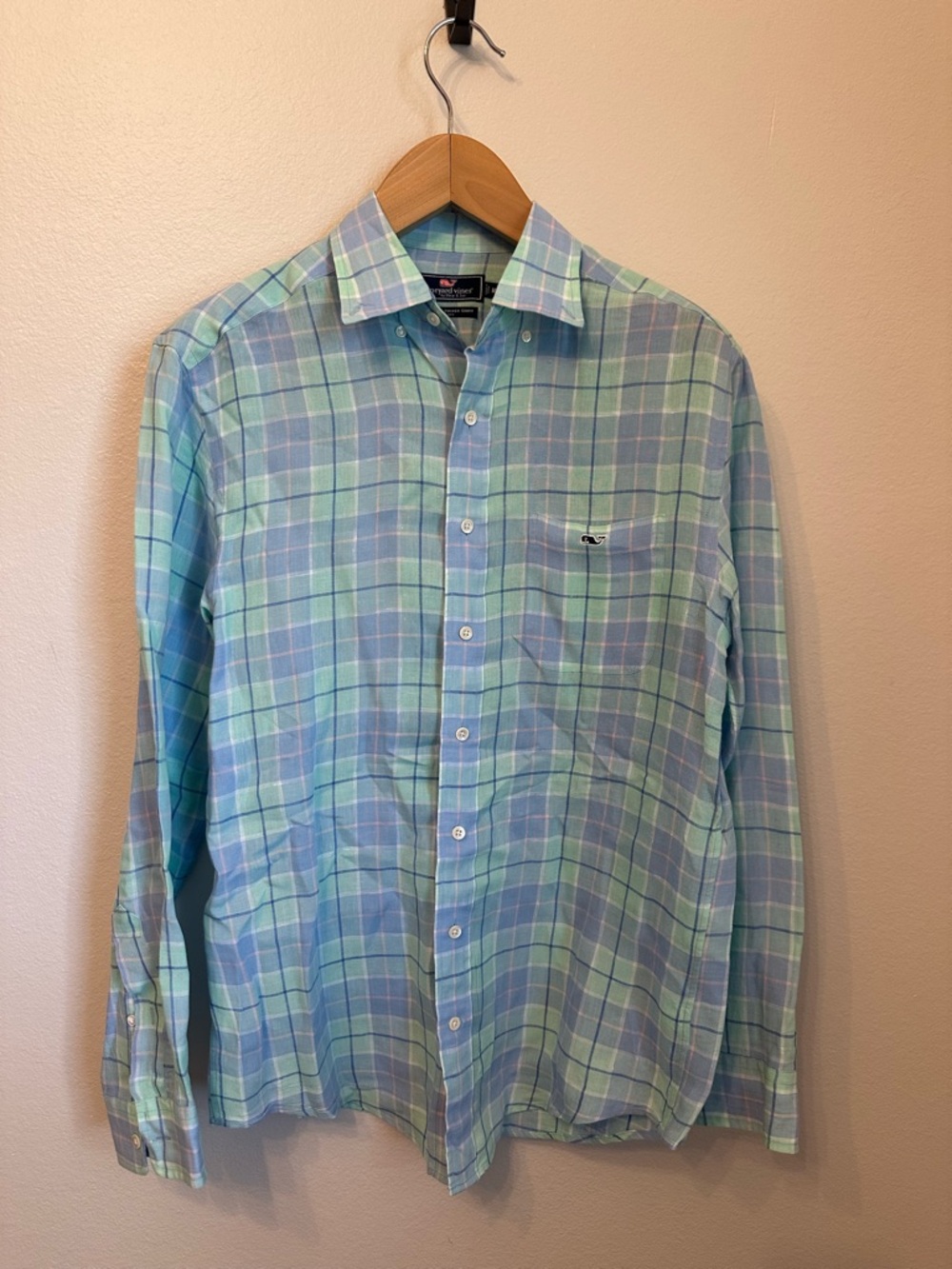 Vineyard Vines Classic Fit Tucker Shirt Linen Plaid Button-Down Dress Shirt